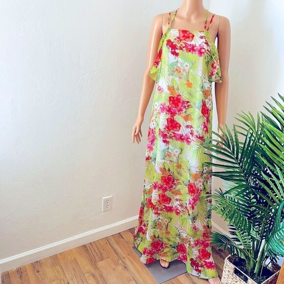 GB Tropical Print Sheer Crisscross Back Maxi Dress - Picture 3 of 14